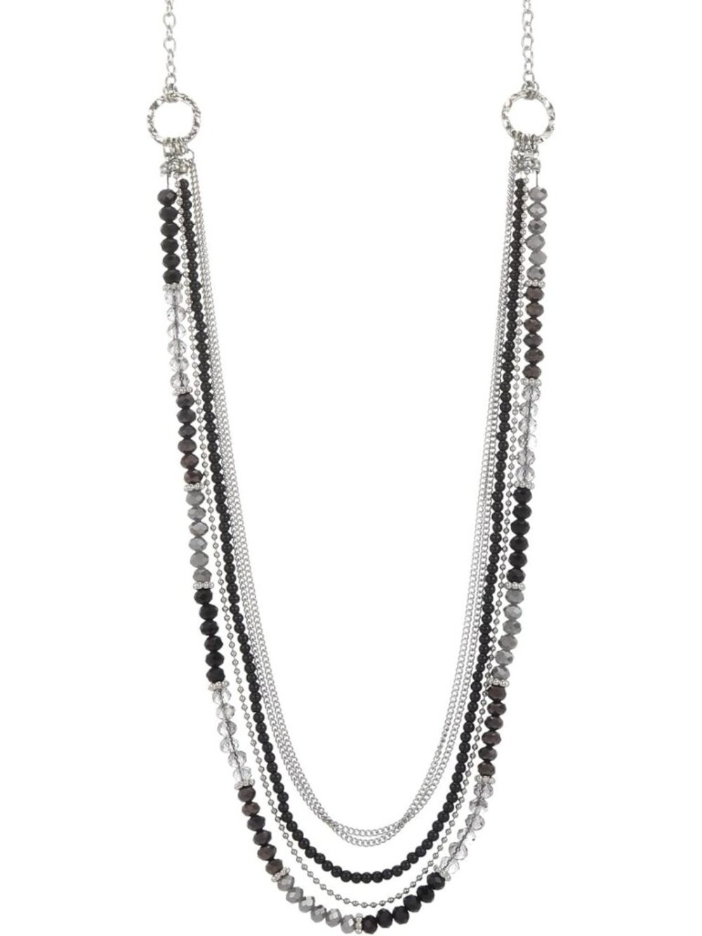 Elegant Long Beaded Necklace for Women - Silver Chain with Shell & Crystal Beads